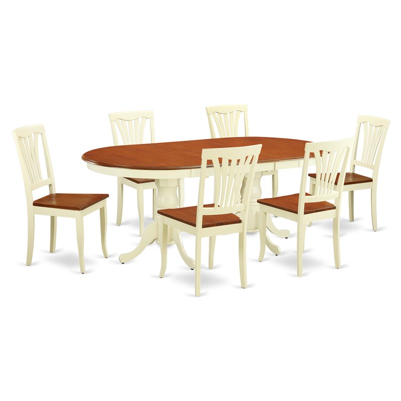 East West Furniture Plainville 7-piece Wood Dining Room Table Set in Cherry