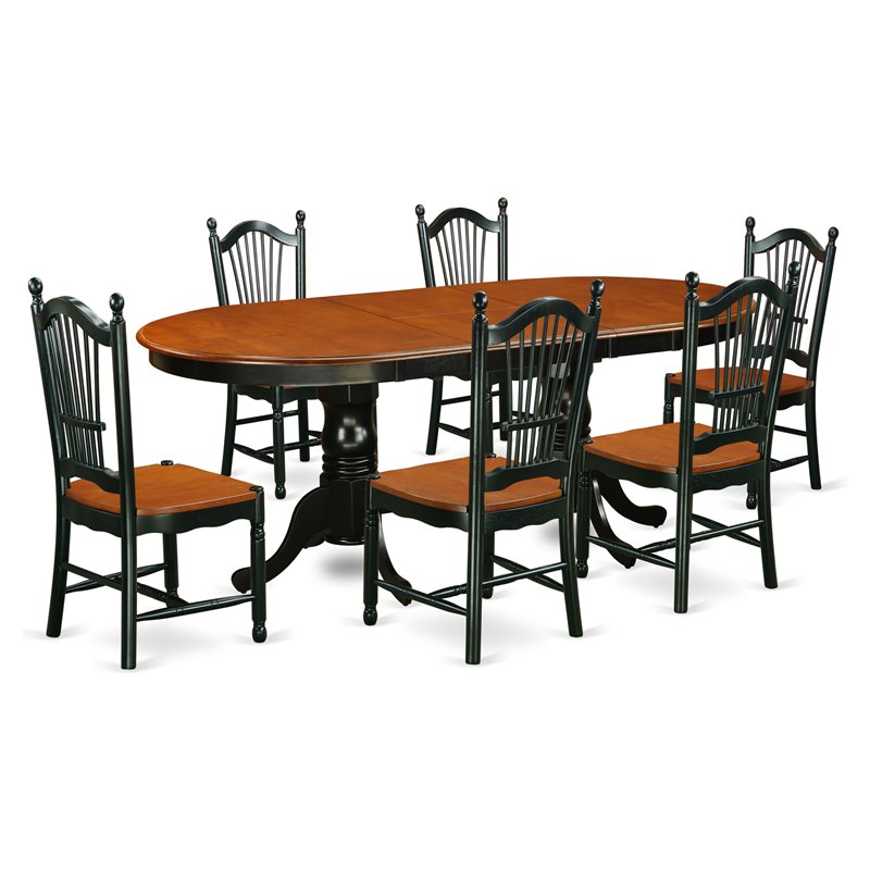 East West Furniture Plainville 7-piece Wood Dining Room Set in Black/Cherry