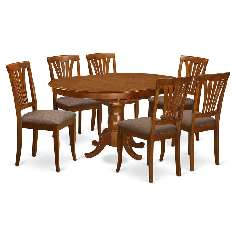 East West Furniture Portland 7-piece Wood Dining Set with Linen Seat in Brown