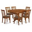 East West Furniture Portland 7-piece Wood Dining Set with Fabric Seat in Brown