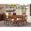 East West Furniture Portland 7-piece Wood Dining Set with Cushion Seat in Brown