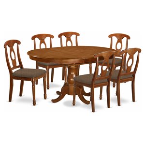 east west furniture portland 7-piece wood dining set with cushion seat in brown