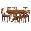 East West Furniture Portland 7-piece Wood Dining Set with Cushion Seat in Brown