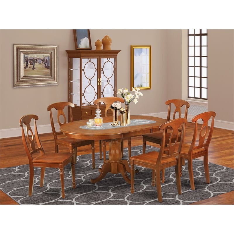 East West Furniture Portland 7-piece Wood Dining Table and Chair Set in Brown