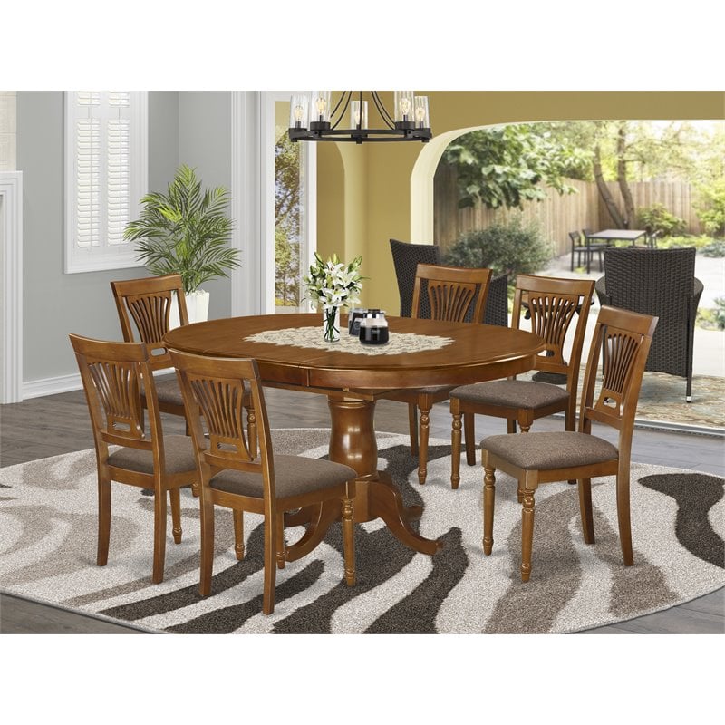 East West Furniture Portland 7-piece Table and Dining Chairs in Saddle Brown