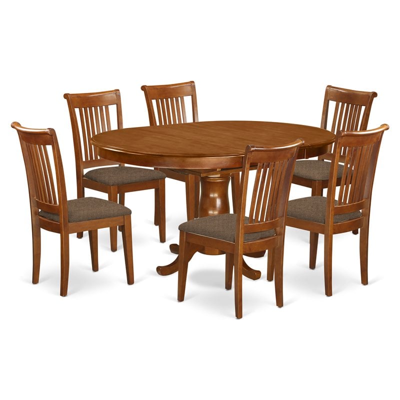 East West Furniture Portland 7-piece Wood Dining Table Set in Saddle Brown