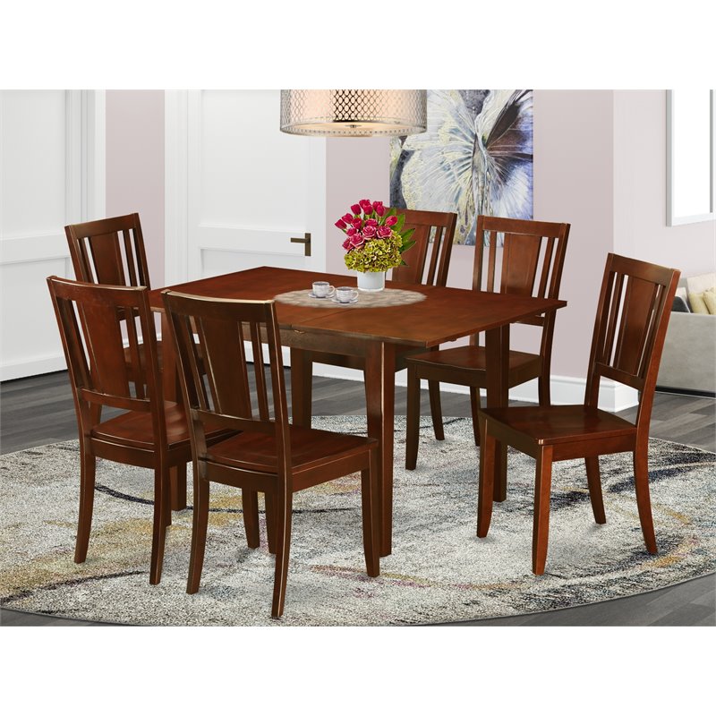 East West Furniture Picasso 7-piece Wood Dining Table Set in Mahogany