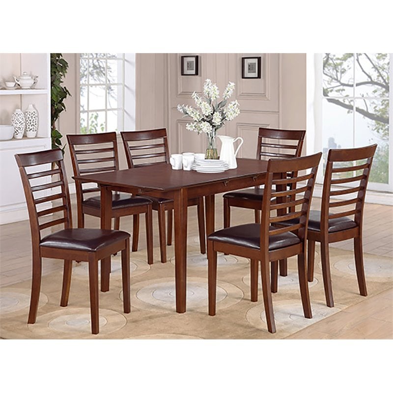 East West Furniture Picasso 7-piece Wood Dining Table and Chair Set in Mahogany
