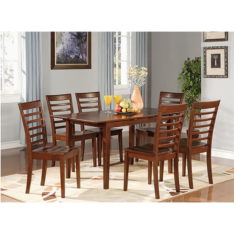 East West Furniture Picasso 7-piece Wood Dining Table and Chairs in Mahogany