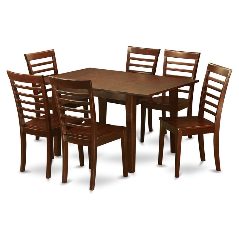 East West Furniture Picasso 7-piece Wood Dining Table and Chairs in Mahogany
