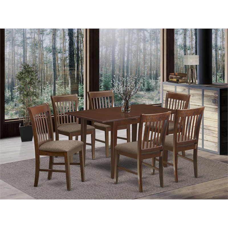 East West Furniture Picasso 7-piece Dining Set with Cushion Seat in Mahogany
