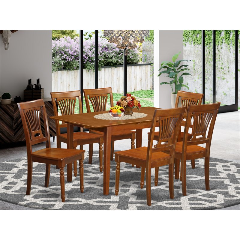 East West Furniture Picasso 7-piece Wood Kitchen Set in Saddle Brown
