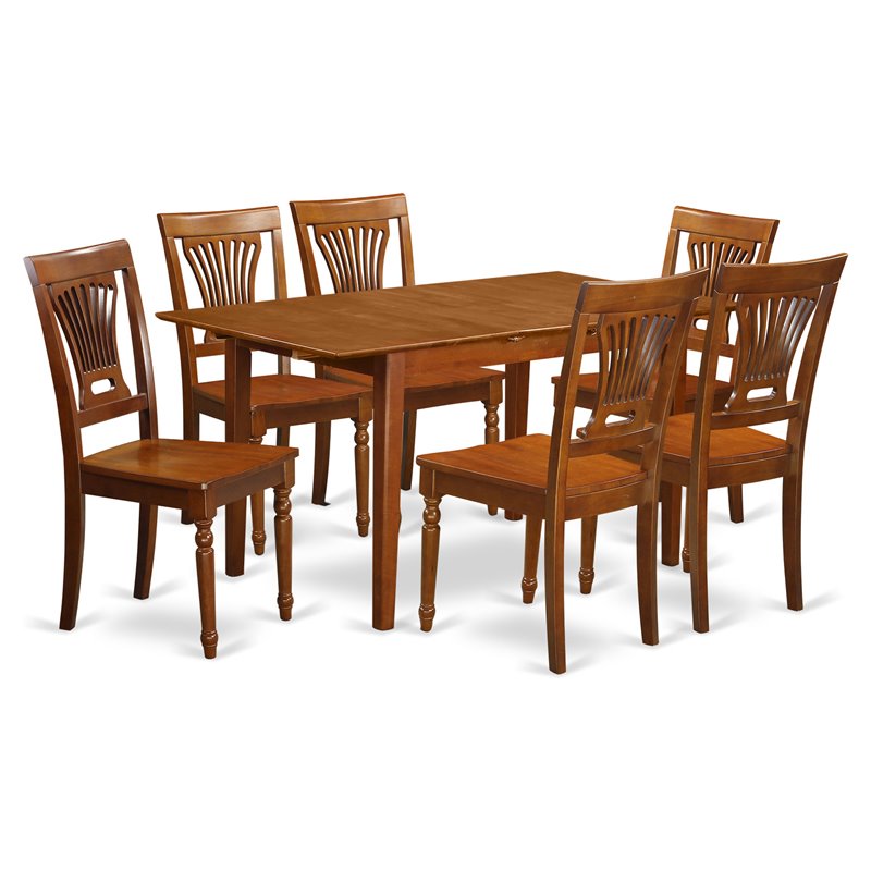 East West Furniture Picasso 7-piece Wood Kitchen Set in Saddle Brown