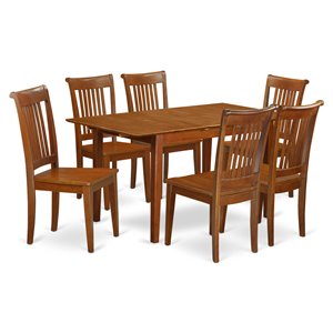 east west furniture picasso 7-piece wood dining set in saddle brown