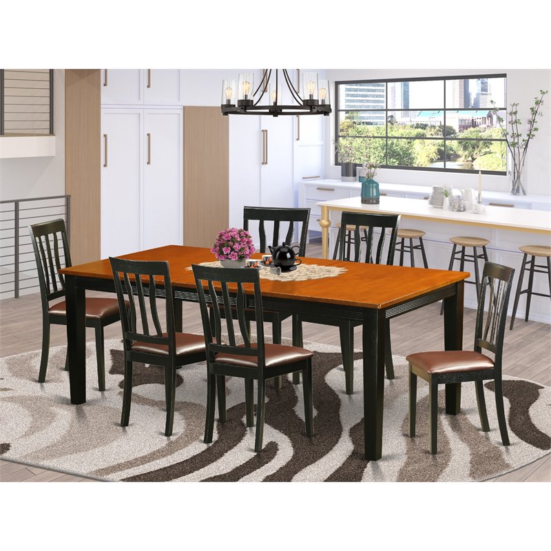 East West Furniture Quincy 7-piece Wood Dining Table Set in Black/Cherry