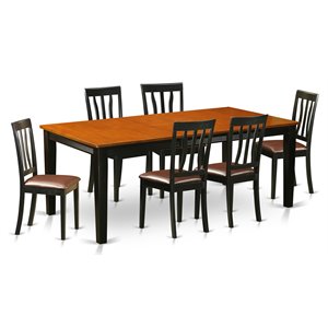 east west furniture quincy 7-piece wood dining table set in black/cherry