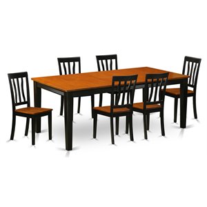 east west furniture quincy 7-piece wood dining room set in black/cherry