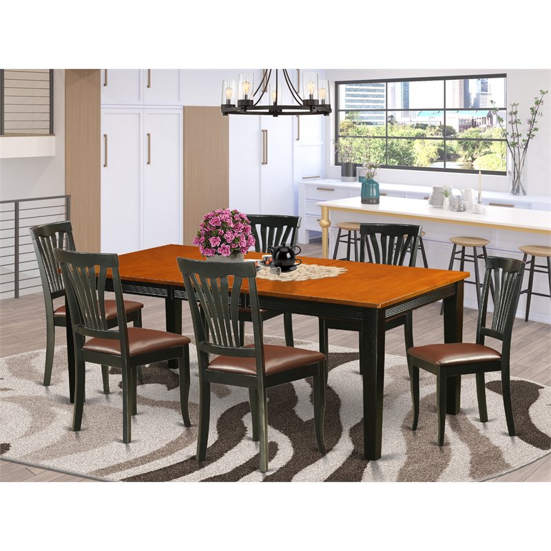 East West Furniture Quincy 7-piece Wood Dining Room Table Set in Black/Cherry