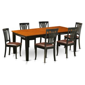 east west furniture quincy 7-piece wood dining room table set in black/cherry