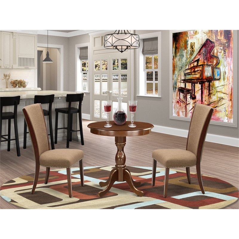 East West Furniture Eden 3-piece Wood Kitchen Table and Chair Set in Mahogany