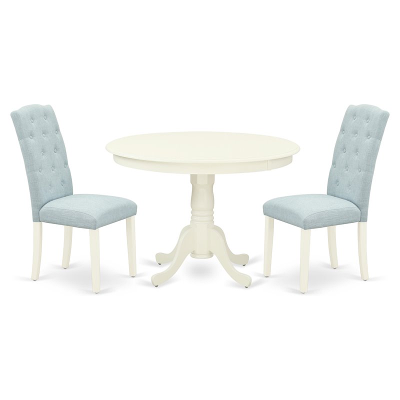 East West Furniture Hartland 3-piece Wood Dining Set in Linen White/Baby Blue