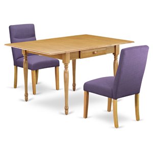 East West Furniture Monza 3-piece Wood Dining Set in Oak/Dahlia