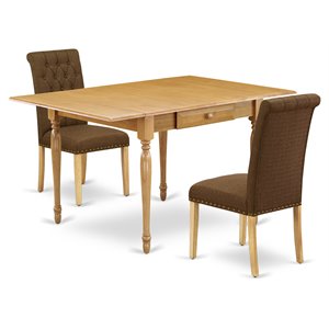 East West Furniture Monza 3-piece Wood Dining Set in Oak/Dark Coffee