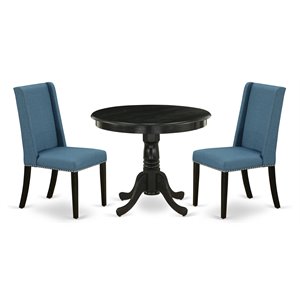 East West Furniture Antique 3-piece Wood Dinette Set in Wire Brush Black