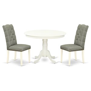 East West Furniture Hartland 3-piece Wood Dining Set in Linen White/Smoke