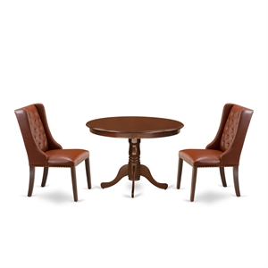 East West Furniture Hartland 3-Piece Wood Dining Set in Mahogany/Brown