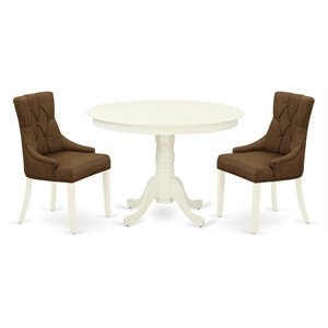 East West Furniture Hartland 3-piece Wood Dining Set in Linen White/Dark Coffee