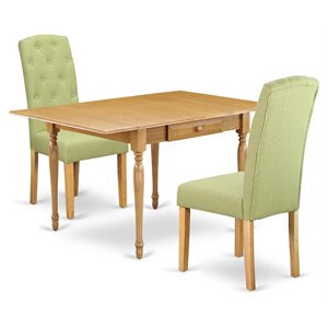 East West Furniture Monza 3-Piece Wood Dining Set in Oak/Lime Green