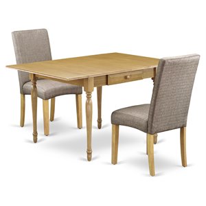 East West Furniture Monza 3-piece Wood Dining Set in Oak/Dark Khaki