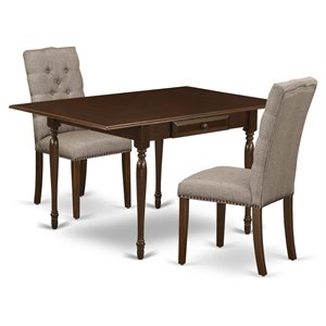 East West Furniture Monza 3-piece Wood Dining Set in Mahogany/Dark Khaki