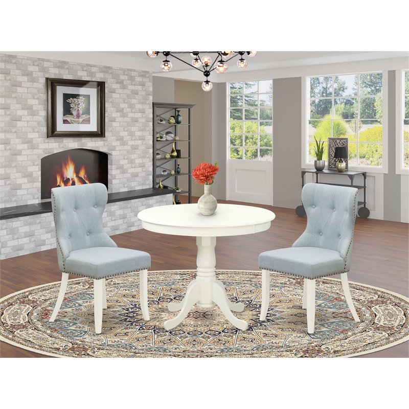 East West Furniture Antique 3-piece Wood Dining Set with Cushion Seat in White