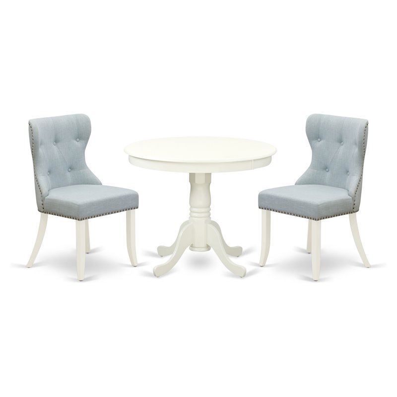 East West Furniture Antique 3-piece Wood Dining Set with Cushion Seat in White