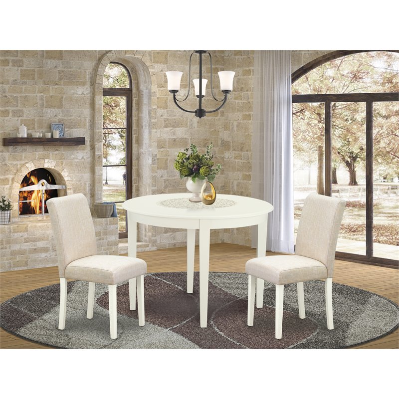 East West Furniture Boston 3-piece Wood Dining Set in Linen White/Light Beige