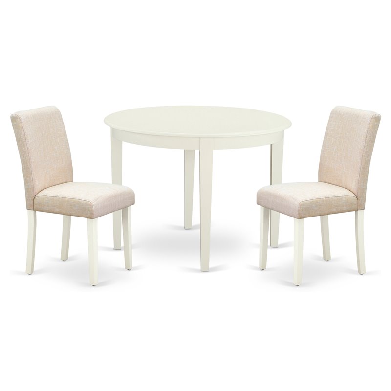 East West Furniture Boston 3-piece Wood Dining Set in Linen White/Light Beige