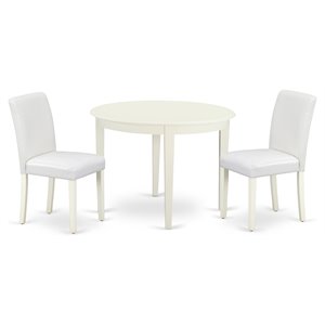 East West Furniture Boston 3-piece Dining Set with Leather Seat in Linen White
