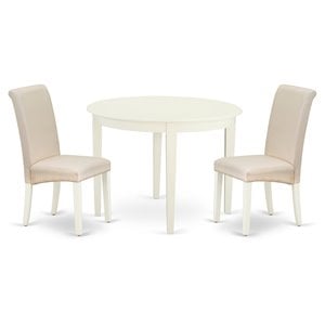 East West Furniture Boston 3-piece Wood Dining Set in Linen White/Cream