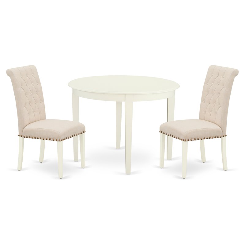 East West Furniture Boston 3-piece Wood Dining Set with Fabric Seat in White