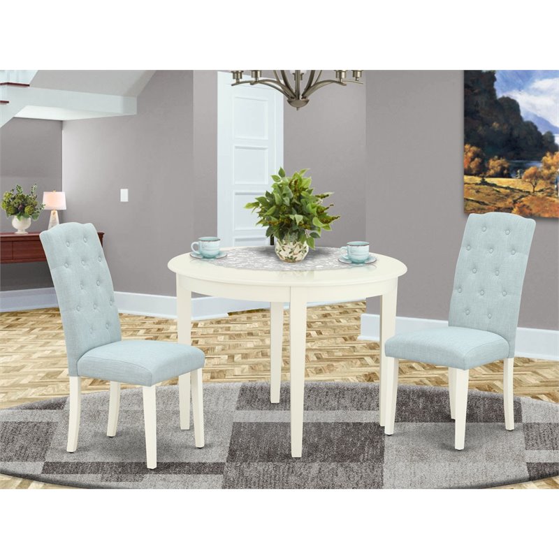 East West Furniture Boston 3-piece Wood Dining Set in Linen White/Baby Blue