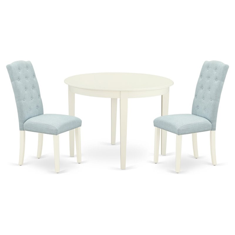 East West Furniture Boston 3-piece Wood Dining Set in Linen White/Baby Blue