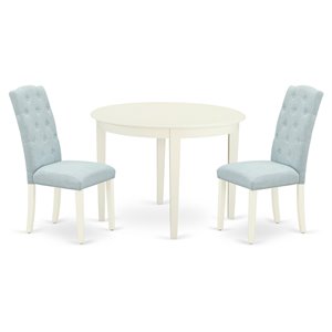East West Furniture Boston 3-piece Wood Dining Set in Linen White/Baby Blue