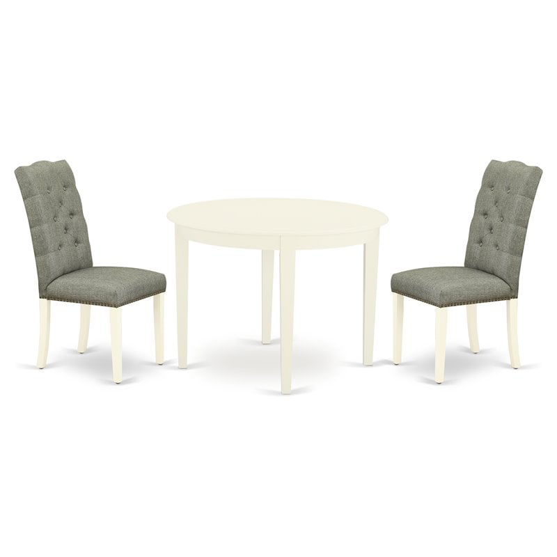 East West Furniture Boston 3-piece Wood Dining Set in Linen White/Smoke