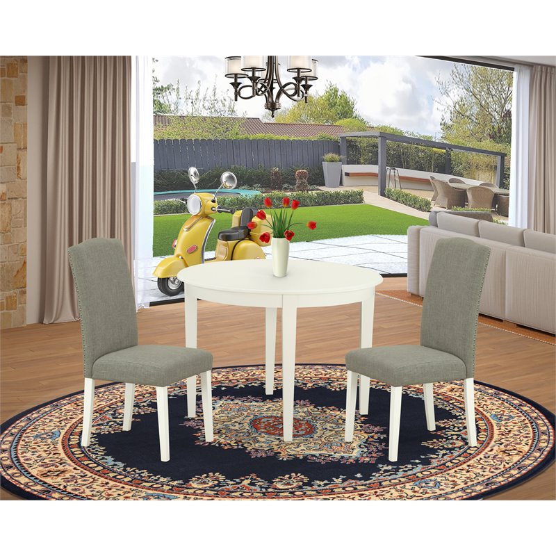 East West Furniture Boston 3-piece Wood Dining Set in Linen White/Dark Shitake