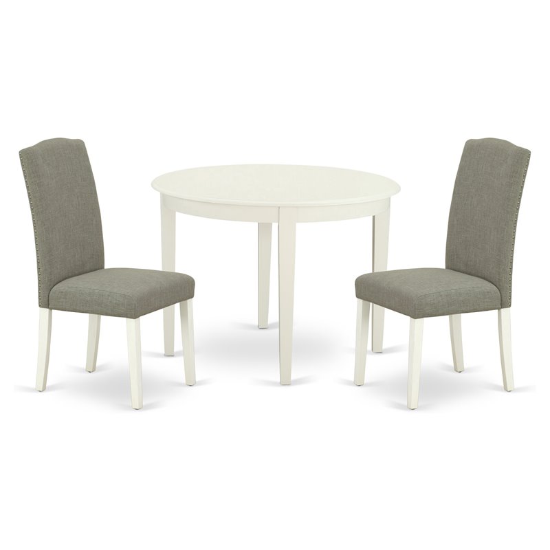 East West Furniture Boston 3-piece Wood Dining Set in Linen White/Dark Shitake