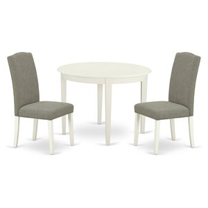 East West Furniture Boston 3-piece Wood Dining Set in Linen White/Dark Shitake
