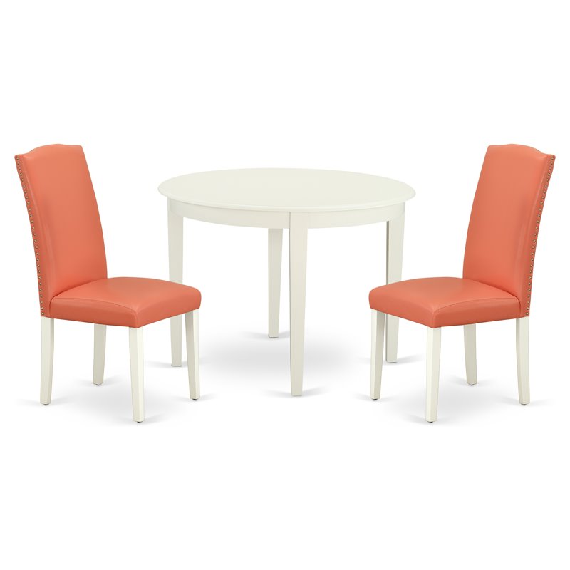 East West Furniture Boston 3-piece Wood Dining Set in Linen White/Pink Flamingo
