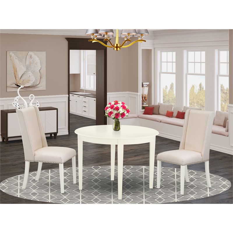 East West Furniture Boston 3-piece Wood Dining Set in Linen White